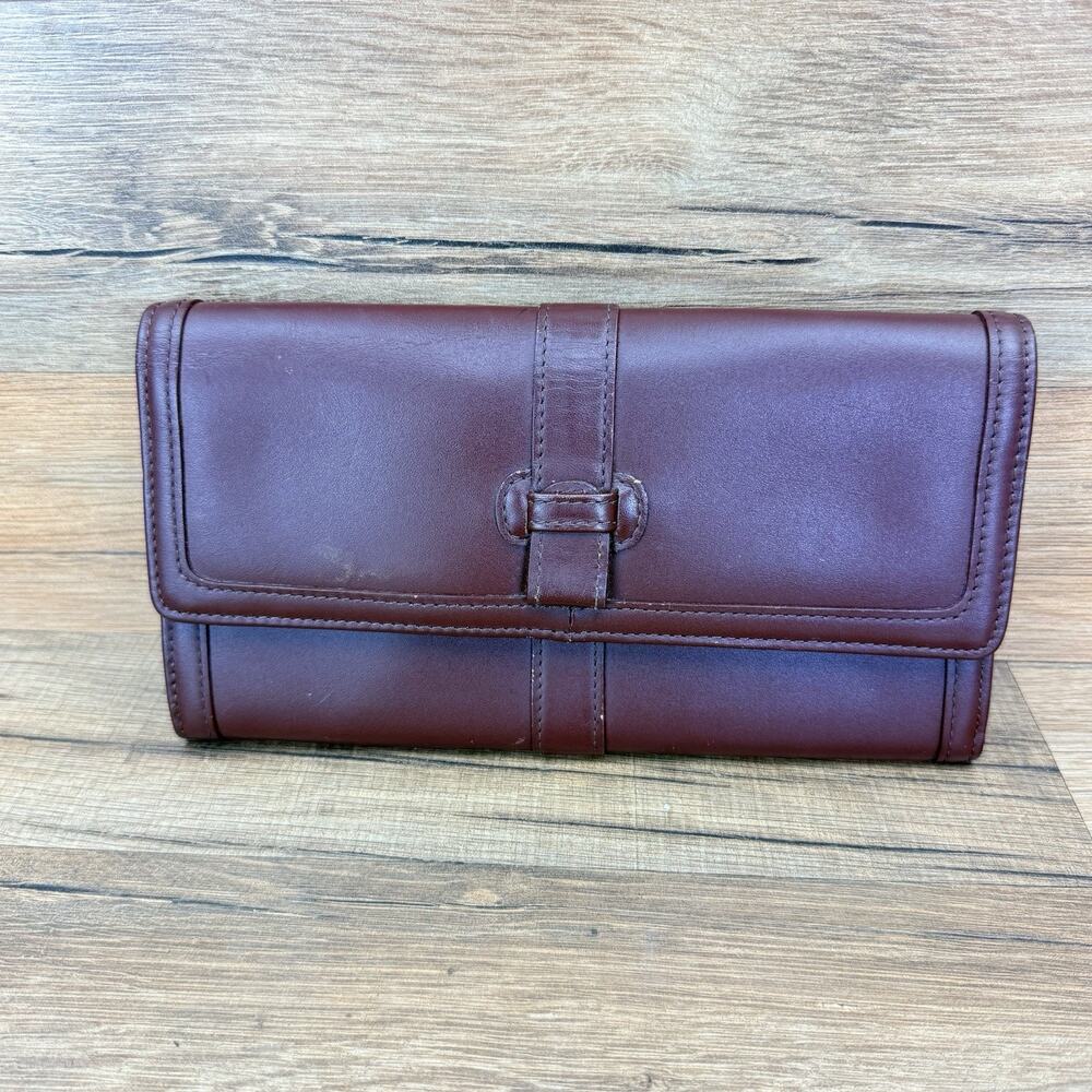 L.L. Bean Large Brown Clutch Wallet Leather Passport 9" x 5" Credit Card Coin
